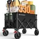 Wagons Carts Foldable, Collapsible Foldable Wagon 330lbs Capacity, Large Capacity Foldable Wagon with All-Terrain Wheels,Heavy Duty Utility Wagon Cart with Brakes for Beach Camping Shopping Sports (Black)