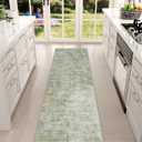 Washable Modern Abstract Kitchen & Hallway Runner Rug, 2'6''x8', Green with Non-Slip Backing