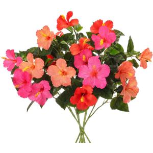 Hotop 6 Pack Artificial Hibiscus Flowers 33"x13" Silk & Plastic Tropical Bouquets Lifelike Blooms with Bendable Stems Faux Hawaiian Flowers for Home Living Room Wedding Patio (Mixed)