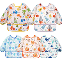LPNPMEY4931017 Lictin Long Sleeve Bibs 5 Pack - Baby Bibs, Waterproof Toddler Bibs, Baby Smock for Eating, Baby Bibs for Feeding Teething