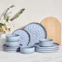 Herogo 12 Pieces Dinnerware Sets for 4, Ceramic Serving Dishes Sets, Stoneware Plates and Bowls for Kitchen Dining, Dishwasher & Microwave Safe, Haze Blue