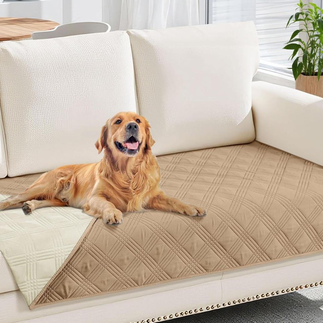 hyha Waterproof Dog Blanket, Reversible Pet Bed Blanket, Soft Sofa Couch Cover for Dogs Washable, Waterproof Pet Couch Covers for Sofa Puppy Cats Furniture Protector(30"x70", Camel/Beige)