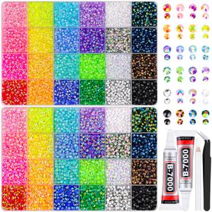 2 Boxes 3mm+4mm Jelly Rhinestones for Bedazzling, 25000Pcs Multicolor Flatback Resin Gems for Crafting, Bedazzler Kit with 2Pcs 10ml B7000 Jewelry Glue for DIY Crafts Book Fabric Decor Nail Art