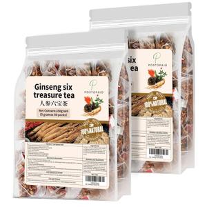 Ginseng Six Treasures Tea Kidney Tea, Kidney Teas, Traditional Chinese Herbal Tea (2 Pack/50 Bags)
