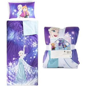 Jay Franco Kids Slumber Bag and Pillow - 54 x 27 Inch Comfy Indoor Sleeping Bag for School and Sleepovers, 2 Piece Set, Purple - Frozen