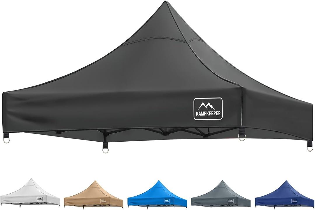 KAMPKEEPER Canopy Replacement Top Cover Roof for 10x10 Peak Pole Straight Leg Canopy Tent,PU-Coated 500D Polyester UV Waterproof,for Outdoor Commercial Garden Patio Sun Shade(Top Only) (Black)
