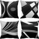 Emvency Set of 4 Black Throw Pillow Covers Modern Abstract Grey Stripes Gray White Acrylic Bold Decorative Pillow Cases Home Decor Square 18x18 Inches Pillowcases