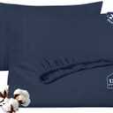 ROYALE LINENS Fitted Sheet with Pillowcases - Queen Fitted Sheets with 2 Pillowcases - 300 Thread Count 100% Organic Cotton - Fits Mattress Up to 18" Deep - Soft & Breathable - Navy (No Flat Sheet)