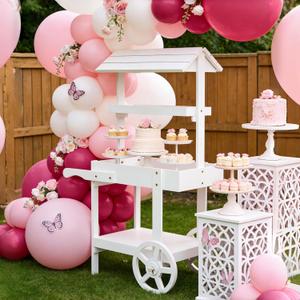 Flower Cart Display Stand with Wheels, Wooden Candy Cart for Party