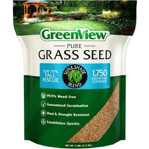 GreenView Pure Grass Seed Turf Type Tall Fescue Sun & Shade Blend, 7 lb. Bag Covers up to 1,750 sq. ft. (EXP 08/01/26)