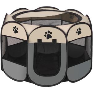 Foldable Pet Playpen with Storage Bag - Heavy-Duty Dog Playpen with Cover, Escape-Proof Kitten Cage & Portable Puppy Pen for Indoor/Outdoor Use (S, Gray)