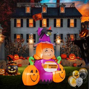 8ft Witch Pumpkin Halloween Inflatable Outdoor Decoration, Courtyard Decoration with LED Lights, for Outdoor Lawn, Garden, Family Vacation Party
