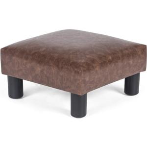 Joveco Small Footstool Ottoman Upholstered PU Leather Square Footrest Ottomans Small Foot Rest for Desk Couch Living Room Bedroom Office (Brown)