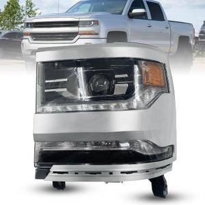 FULL LED DRL Projector Headlight Compatible with 2016-2018 Chevy Silverado1500/2019 Silverado 1500 LD Front Light Headlamp Assembly Chrome Left Driver Side #84292720,GM2502452