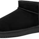 DREAM PAIRS Ankle Winter Mini Boots for Women Genuine Suede Faux Fur Lining Water Resistant Warm Snow Boots Slip On Memory Foam Comfort Booties FuzzyClassic (7,5, Black)