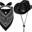 Fumwase Pet Cowboy Costume Halloween Costumes for Dogs Cat Puppy Hats with Bandana Scarf Cowboy Costume Accessories Dog Cat for Party Festival and Daily Wearing (Black, Large)