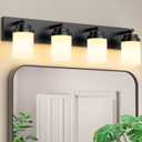 IZORRO Bathroom Vanity Light Fixture, 4-Light 30 Inch Matte Black Bathroom Light Fixtures Over Mirror, with White Glass Shade, Modern Farmhouse Vanity Lights, Rustic Restroom Lighting Fixtures