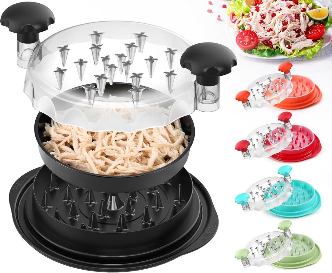 3rd Gen Chicken Shredder Tool Twist Large with Detachable Plate for Easy Transfer, Chicken Breast Shredder, Meat Shredder, Strong Anti-Slip Strip Base, Visible Lid, Ergonomic Handle, Dishwasher Safe