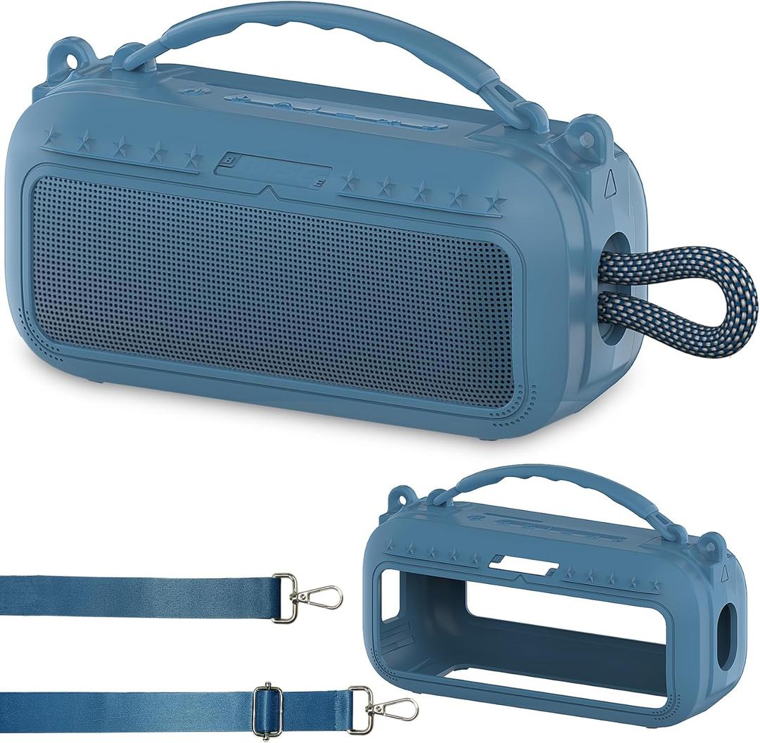JCHPINE Silicone Cover Case for Bose SoundLink Plus Portable Speaker, Protective Soft Silicone Case with Carrying Handle and Shoulder Strap (Blue Dusk)
