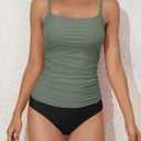 Eomenie Women's Swimsuit Tankini Tummy Control Bathing Suits Two Piece Full Coverage Slim Swim Suits with High Waisted Bottom (Green, L)