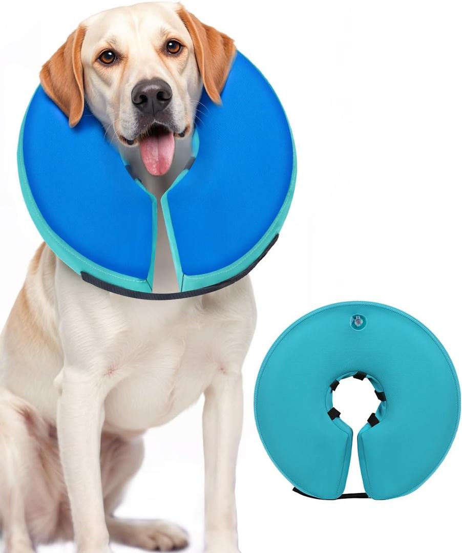 MIDOG Soft Inflatable Dog Cone,Donut E-Collar Alternative for After Surgery, Prevents Licking, Allowing Normal Eating & Vision,Comfortable Recovery Collar for Small Medium Large Dogs&Cats,GreenBlue-XL