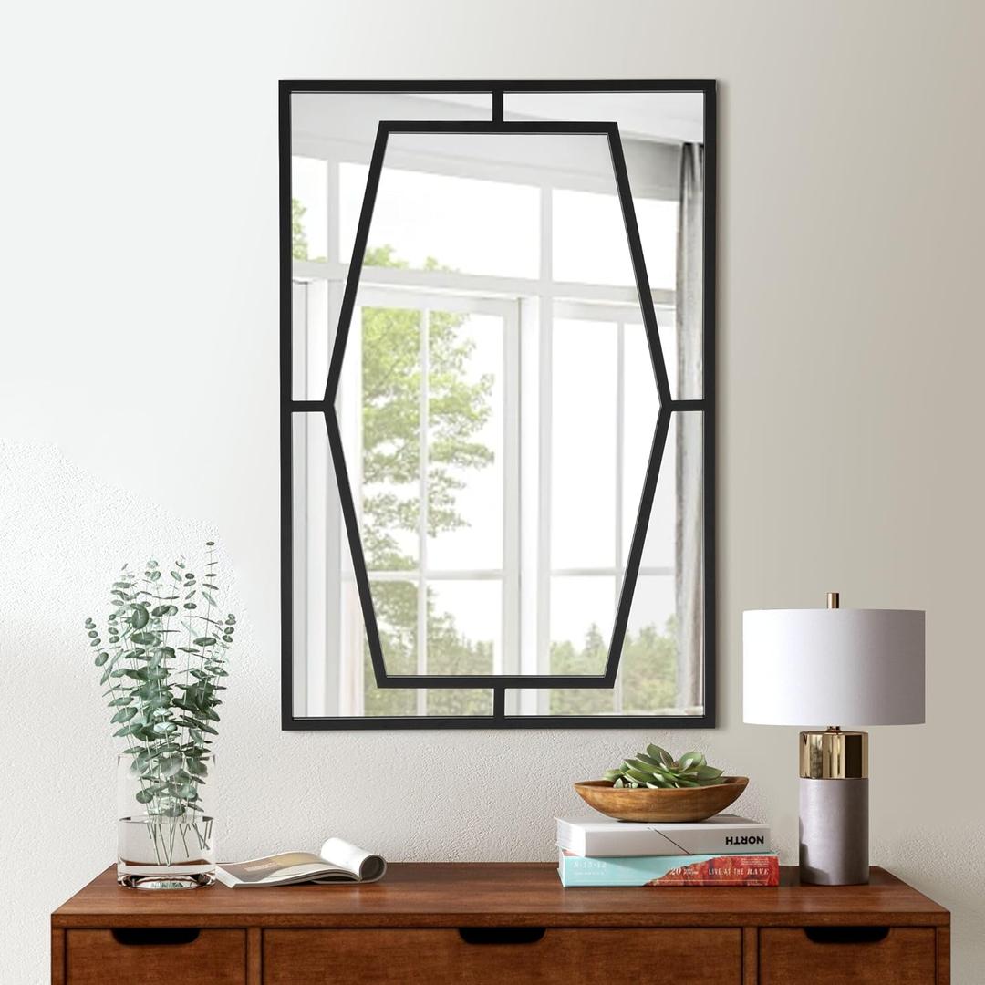 Large Living Room Mirror, 40'' X 28'' Black Mirrors for Wall Decor Aesthetic, Elegant Decorative Wall Mirror for Bathroom, Bedroom, Dining Room (40"L x 28"W)