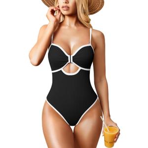 OQQ Womens One Piece Swimsuit Cutout Push Up Tummy Control Bathing Suit with Adjustable Straps, L