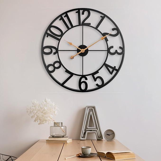  Large Wall Clock, 16 Inch Wall Clocks for Living Room Decor, Silent Non-Ticking Wall Clocks Battery Operated, Arabic Numerals Modern Decorative Wall Clock for Farmhouse, Kitchen, Bathroom (Black)
