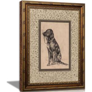 Vintage Gold Framed Wall Art Dog Sketch Wall Decor 16×24 In