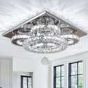 Moderen Crystal Chandelier Five Rings LED Crystal Ceiling Light Flush Mount Stainless Steel Pendant Ceiling Lamp for Living Room Bedroom Restaurant Porch Dining Room (Cool White) (WCY Cw)