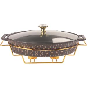11" x 7.5" Ceramic Oval Casserole Dish with Glass Lid and rack, 40 OZ Serving Soup Tureen,Chafing Dish for Buffet, Family Food preserve Tray, Catering Casserole for Party Style, Black (13.2 Inch(1.3 qt))