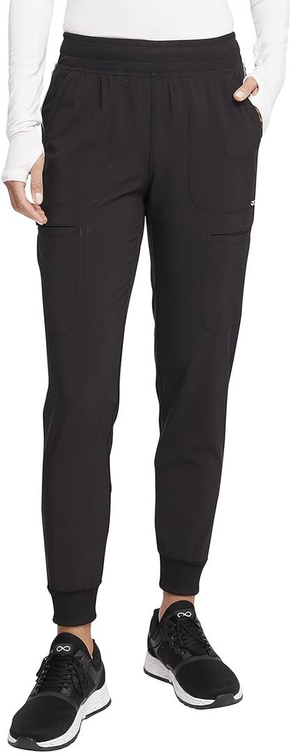 Cherokee Infinity Women Scrubs Pant for Nurse Mid Rise Jogger CK080A (Medium Petite, Black)