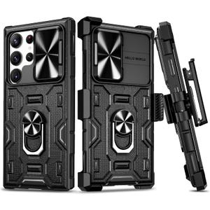 VEGO for Galaxy S23 Ultra Case with Kickstand, Slide Camera Cover & Rugged Belt Clip Holster Full-Body Drop Tested Protective Case for Samsung Galaxy S23 Ultra 6.8 Inch - Black