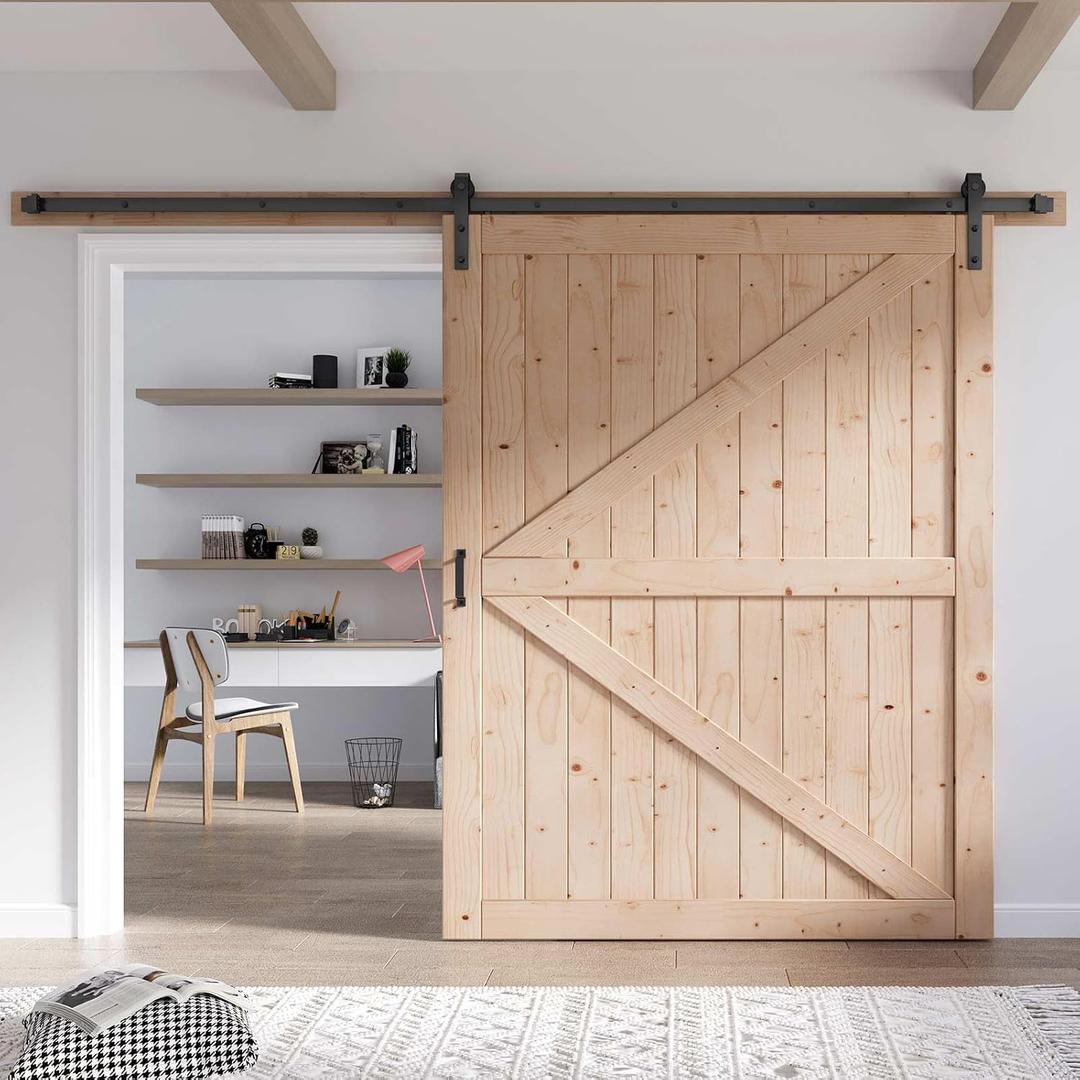 FREDBECK 60in x 84in Wood Barn Door with 10FT Barn Door Hardware Kit Included K Shape Solid Spruce Panel Need to Assembly