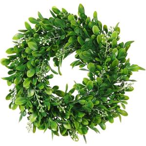 LSKYTOP 11" Boxwood Wreath with Artificial Wreath Green Leaves Door Wall Window Decoration
