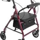 Probasics Junior Aluminum Rollator with 6 Inch Wheels, 250 Pound Weight Capacity, Burgundy, Medical Walker