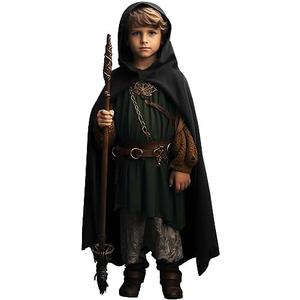 Renaissance Costume for Boys Kids Medieval Cloak With Hood Halloween Ranger Wizard Elven Hooded Cape Robe, S