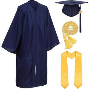 Unisex Adult Matte Graduation Cap and Gown Set with Honor Cord Gold Stoles for College School Bachelor Graduates Size 51