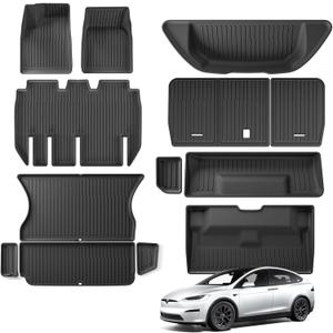 SMABEE 13Pcs Floor Mats Set for 2022-2025 Tesla Model X 5 Seater (Not fit 6/7 Seater) All Weather Floor Liner Back Seat Cargo Liner Front Rear Trunk Backseat TPE Car Mats Interior Accessories