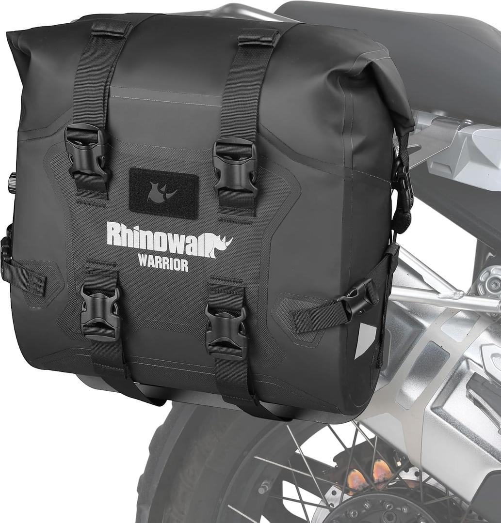 Rhinowalk Motorcycle Saddle Bags, Waterproof, 24~42L, Black (2 Pieces), 48L