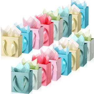 Tenare 12 Pcs Small Gift Bags Mini Paper Bags Bulk Tiny with Handle Tissue for Jewelry Wrap Halloween Thanksgiving Christmas Birthday Party Favor Supply(4 * 2.8 * 4.5inch,Spring Color)