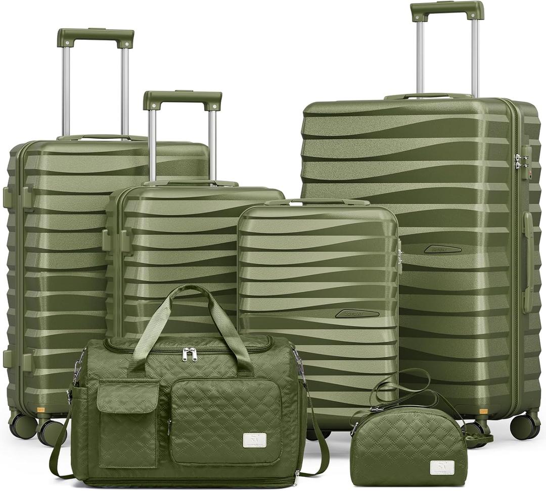 Joyway Luggage Sets 6 Piece with Detachable Spinner Wheels, Lightweight Hard Shell Travel Suitcse Set with TSA Lock (Green, 6 Piece Set)
