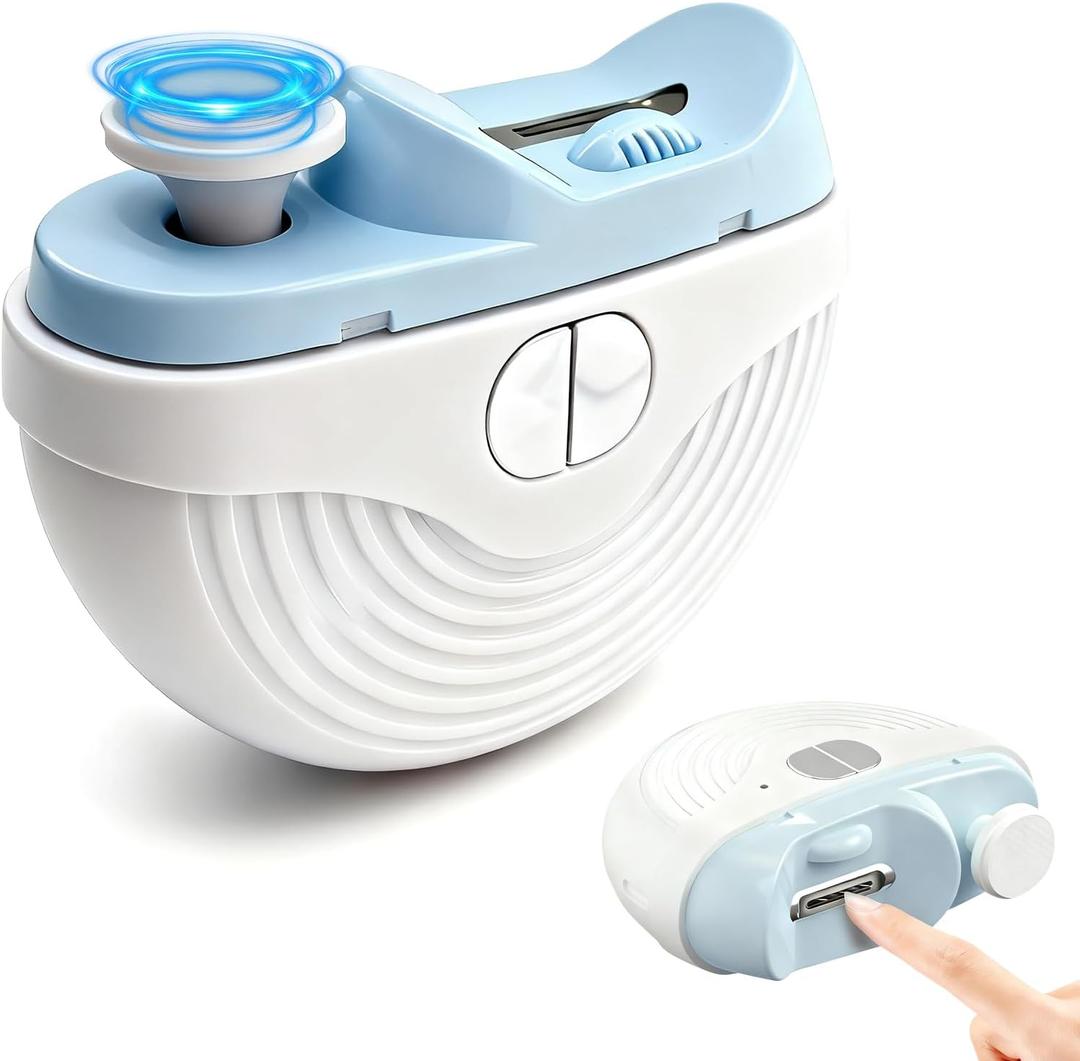 Electric Nail Clipper, 3 Speeds Automatic Nail Clipper for Thin & Thick Nail with 2-in-1 Grinding Heads, LED Light & Nail Scraps Storage, Electric Nail Trimmer for Adults, Seniors and Kids (Blue)