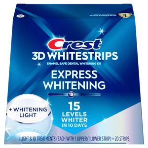 Crest 3D Whitestrips + LED Light  Teeth Whitening Kit, 1 Light + 10 Treatments, Each with 1 Upper/1Lower, 20 Strips  Crest 3DWhite Teeth Whitening Strips
