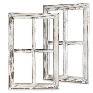 CALIFORNIA CADE ELECTRONIC Rustic Wall Decor-Home Decor Window Barnwood Frames -Room Decor for Home or Outdoor, Not For Pictures, Set of 2 (White) (11X15.8 In)