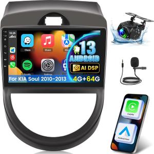 [4+64G] NHOPEEW for KIA Soul 2010-2013 Android 13 Car Radio with Wireless Carplay and Android Auto - 9 Inch 1280 * 720 HD Touch Screen Car Stereo - AI DSP/WiFi/GPS Navi/SWC + AHD Backup Camera