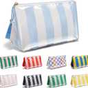 PVC Waterproof Makeup Bag, Large Clear Coated Cosmetic Bags for Women Girls, Travel Makeup Bag for Purse Organizer Zipper Pouch Beach Summer Vacation Essentials Gifts for Women