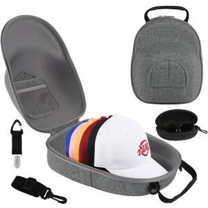 Hat Travel Case, Hard Hat Carrier Organizer with Clip & Glasses Storage, Holds 6 Baseball Caps for Home/Travel - Grey