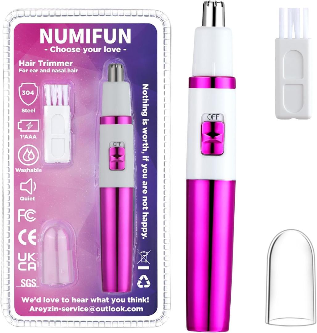 NUMIFUN Ear and Nose Hair Trimmer for Women Nose Hair Clipper Professional Painless Noses Trimmer Ladies Eyebrow and Facial Hair Trimmer Battery-Operated, Waterproof Dual Edge Blades for Easy Cleansing (Purple)