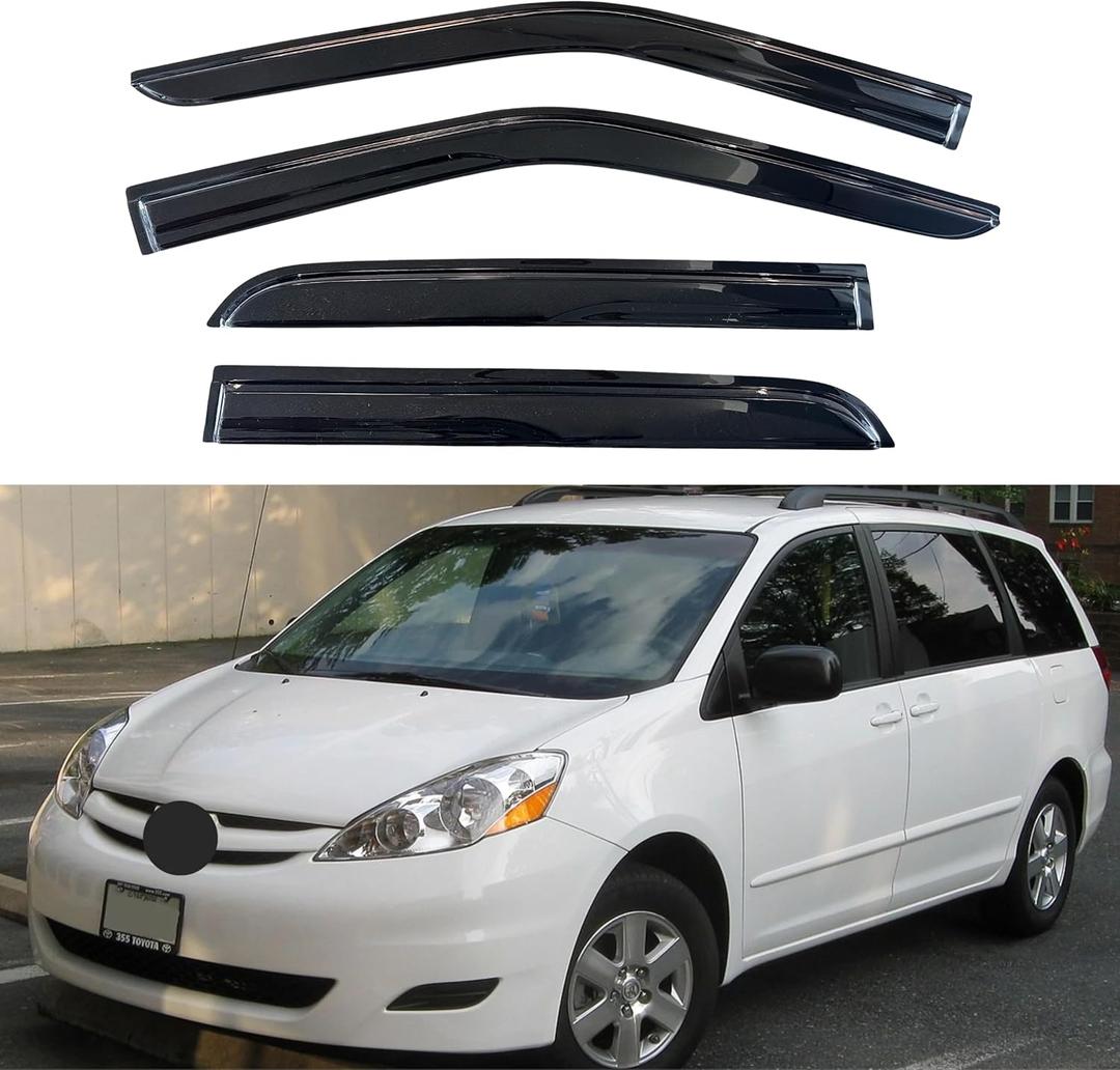 KPY Rain Guard Compatible with Toyota Sienna 2004-2010, 4PC Window Visor Side Window Vent Deflectors Tape-On Mugen Style, 2004 2005 2006 2007 2008 2009 2010